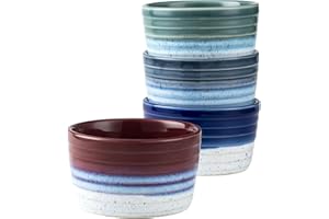 Henten Home 8 oz Ramekins Set, Ceramic Souffle Ramekins Set of 4, Porcelain Baking Cup for Pudding, Ice Cream, Snack, Creme Brulee, Oven & Microwave Safe Samll Bowls (Colorful)