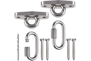 IOH 2 Pcs Heavy Duty Swing Hangers with 4 Screws SUS 304 Antirust, Playground Porch Yoga Seat Trapeze, Hammock Chair, Hanging Kit, Indoor Outdoor, 2000lb Capacity | 2 Quick Link Oval Carabiner |