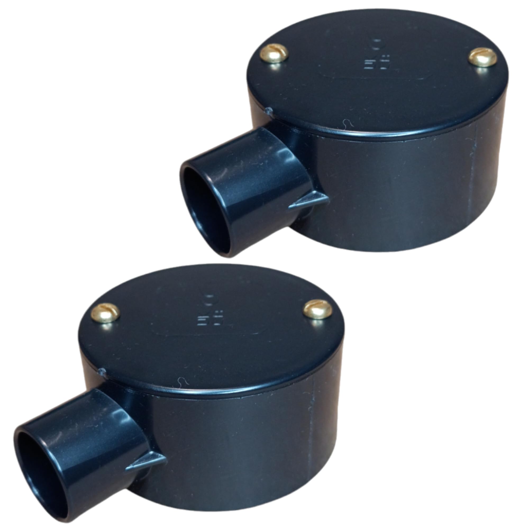Black 20mm PVC Conduit Box 1 Way Terminal Box with Lid and Screws - Pack of 2