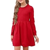 Fommykin Girls Sweater Dress Kids Crew Neck Long Sleeve Cute Fall Winter Kintted Dresses for 4-14Years