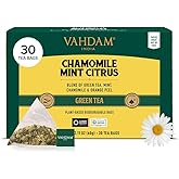 VAHDAM, Chamomile Mint Citrus Green Tea Bags (30 Count) Low Caffeine, Non GMO, Gluten Free | Sweet & Floral | Resealable Ziplock Pouch | Individually Wrapped Chamomile Tea Bags