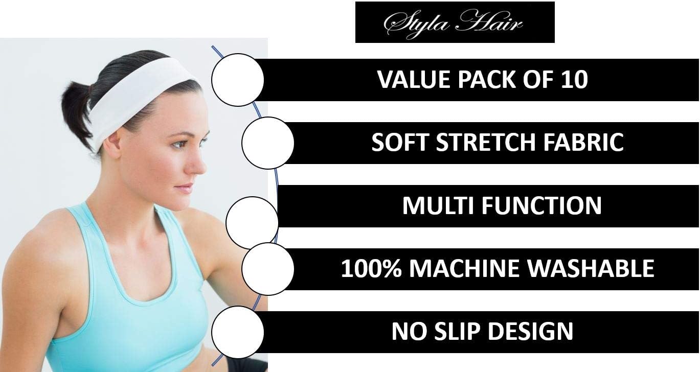 Trendy, Soft, and Stretchy Cotton Yoga Headbands (10 Pack - White) - for Yoga Running, Sports, Gym, Exercising - Image 3