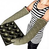 Linwnil Extra Long 24 Inch Heat Resistant Oven Gloves New Cotton Oven Mitts Kitchen Gloves High Temperature Cooking Tool BBQ Gloves (24" Green, 24 Inch)