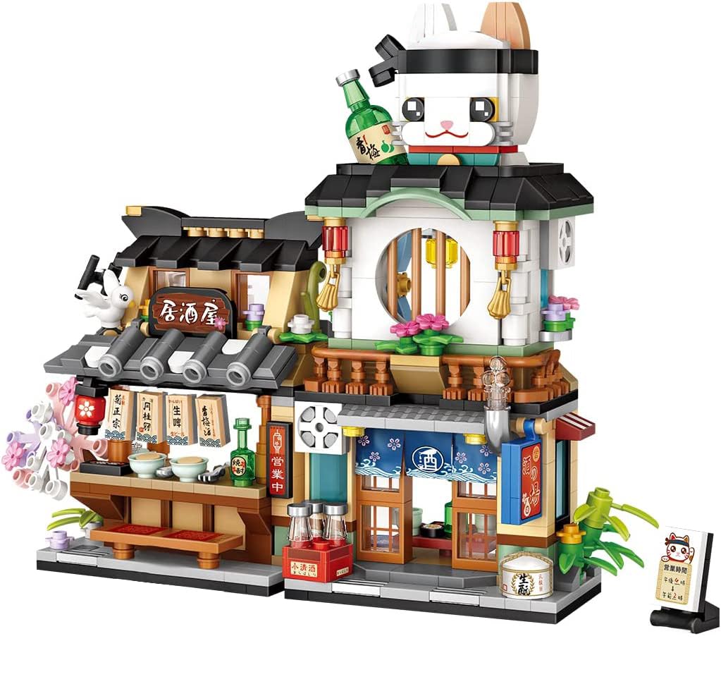 Japanese Street View Izakaya Shop Mini Building Blocks, MOC Creative Japanese Toys Model Set, 790 Pcs Modular House Street View Building Blocks Architecture Model, House Bricks Construction Toys