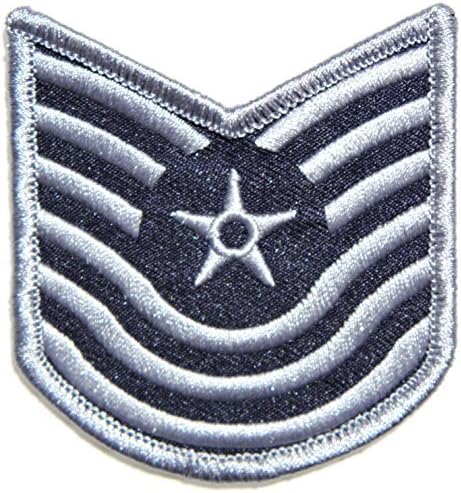 2.5"x 2.5" USAF US Air Force Master Technical Sergeant Rank Army Military Pilot Logo Tab Jacket Uniform Embroidered Sew Iron on Patch