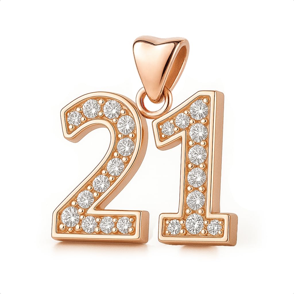 21 Charm Bead 925 Sterling Silver with Rose Gold for Pandora Moments Women's Charms Bracelet & Necklace - 21st Her Girls Women - Happy Birthday Gift Box