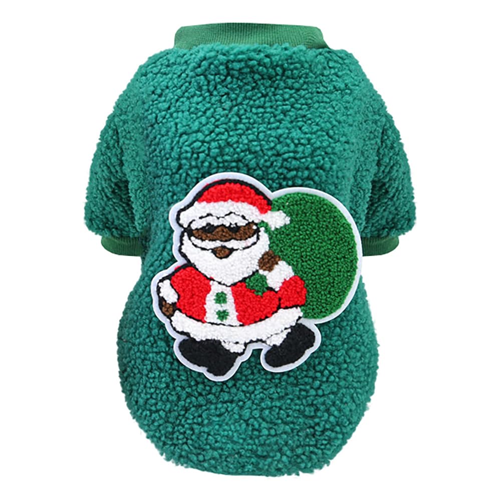 Izefia Dog Sweater Costume Christmas Clothes Gift Fleece Woolen Sweater Winter Warm Pajamas Christmas Father Reindeer Tree Sweater for Small Dog Medium Cat Claus Green L
