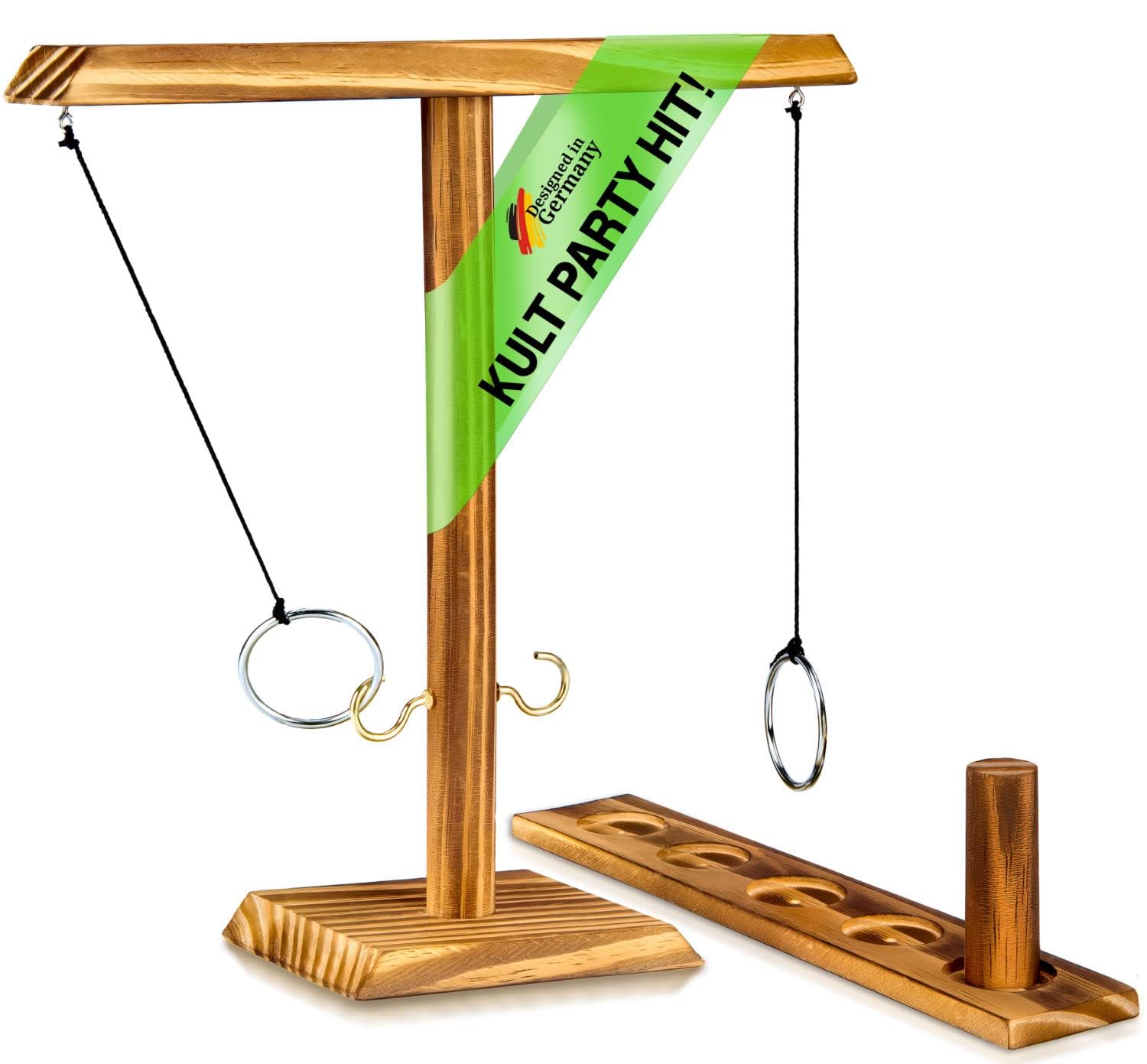 Deluxe ring toss game made of wood - The action ring hook party game; ring toss hook battle game in the luxury version - exciting duels for parties (improved version 2.0) (2)