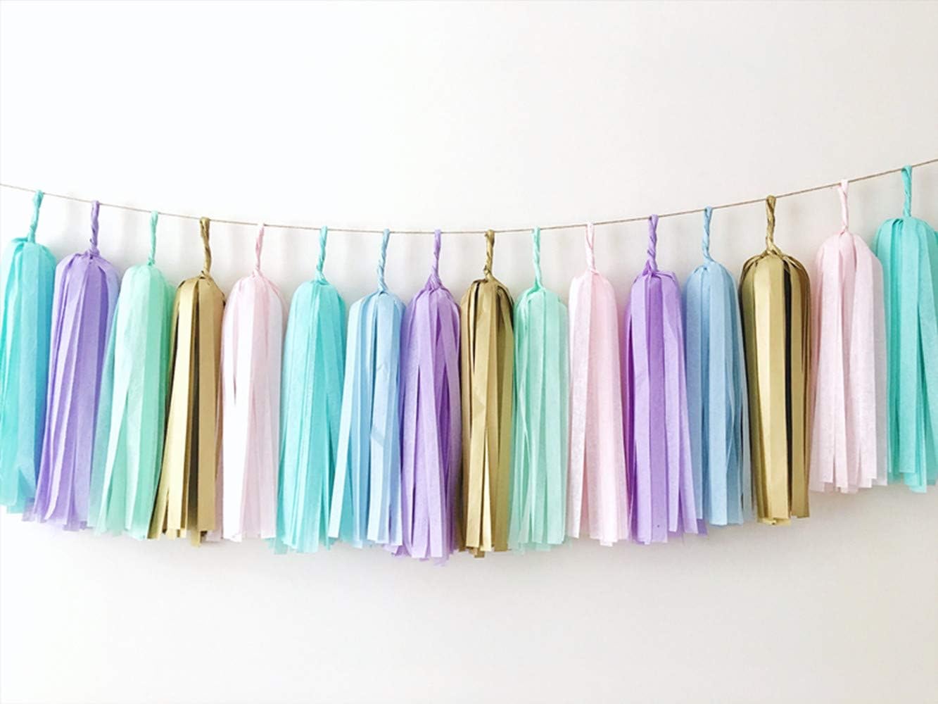 GUZON 25 PCS DIY Tassel Garland Tissue Paper Tassel Banner Pompom for Wedding, Bachelorette, Baby Shower, Birthday, Fiesta Fringe Party Banner, Home Decorations (Unicorn Pastel)