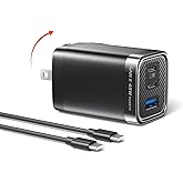 MUNBYN NexGo™ 65W GaN III USB C Charger Block, Compact 3-Port Fast Charger for MacBook Pro, iPhone 17/16/15 Series, iPad, Galaxy S25/S24, Foldable & Travel-Friendly (3.3 Ft Cable Included)