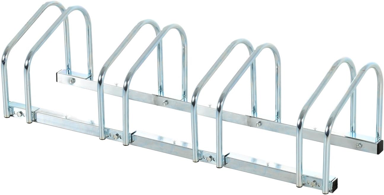 HOMCOM Bike Stand Parking Rack Floor or Wall Mount Bicycle Cycle Storage Locking Stand (4 Racks, Silver)