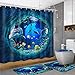 dDanke Polyester PVC Blue Ocean Shower Curtain Lid Toilet Cover Bath Mat Rug with Hooks Bathroom Accessory Sets 180x180cm (Original Seller-dDankeforU)