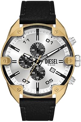 Reloj Analógico para Hombres de Cuarzo con Correa en Cuero DZ4671, Tono Oro y Plata, 49MM