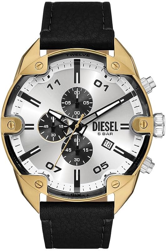 Orologio Analogico al Quarzo Uomo con Cinturino in Pelle DZ4671, Tono Oro e Argento