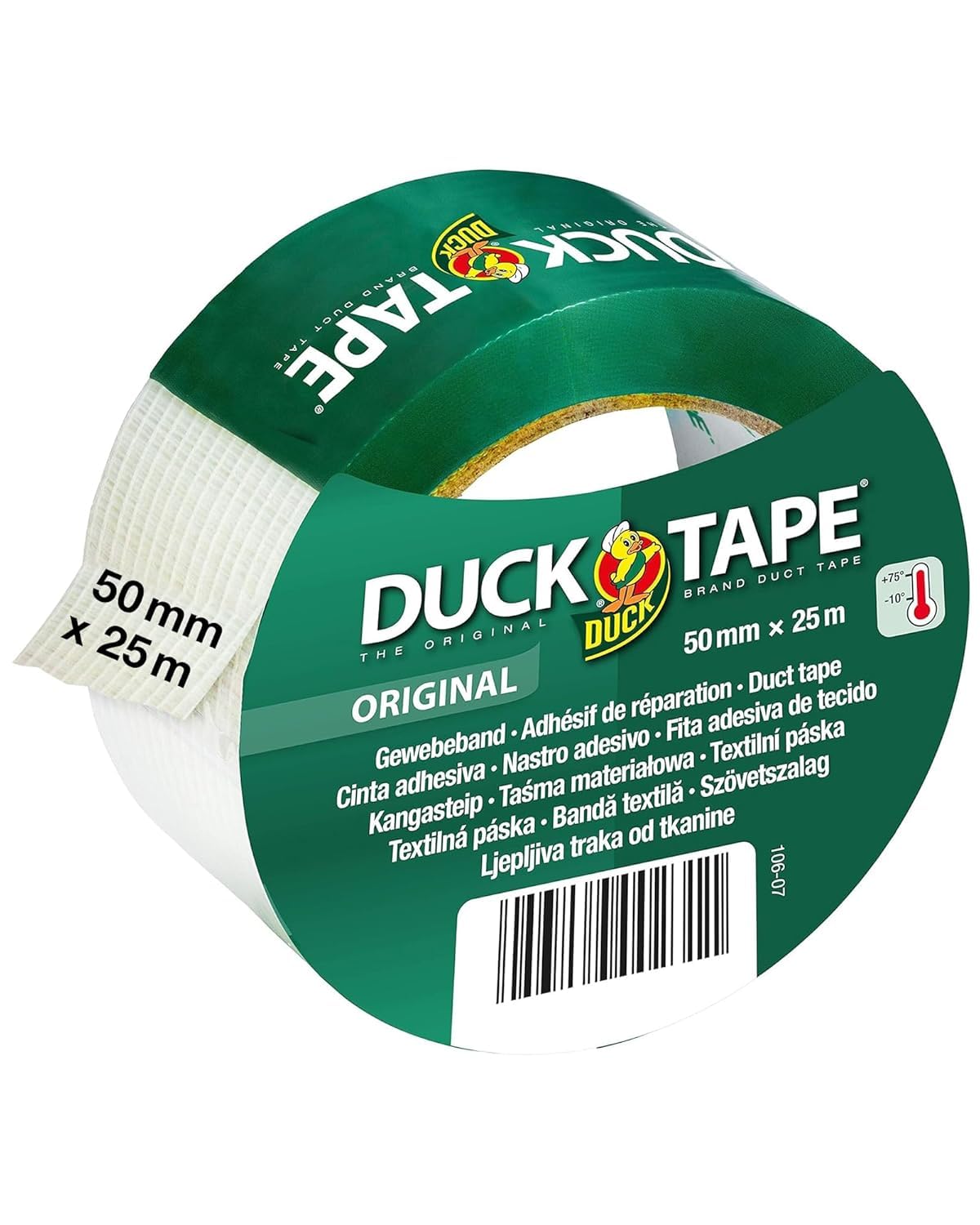 Duck Tape 106-07 Original Fabric Tape, Self-Adhesive Tape with Waterproof Surface, Duct Tape, Extra Strong for Indoor & Outdoor Use, 50 mm x 25 m