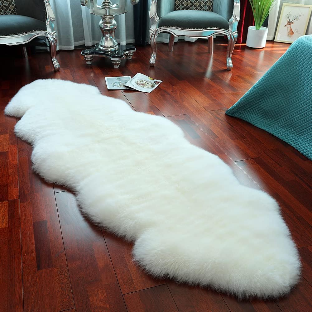 Rugs, Pads & Protectors - LLB Genuine Sheepskin Area Rug Wool Rug Fur Carpet Fluffy Shaggy Fur Rug for Living Room Kids Bedroom Real Sheepskin Throw Lambskin Rugs Sofa Mat Chair Seat Covers (Ivory White, 2 x 6 ft Sheepskin)