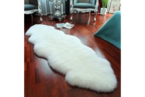 LLB Genuine Sheepskin Area Rug Wool Rug Fur Carpet Fluffy Shaggy Fur Rug for Living Room Kids Bedroom Real Sheepskin Throw Lambskin Rugs Sofa Mat Chair Seat Covers (Ivory White, 2 x 6 ft Sheepskin)
