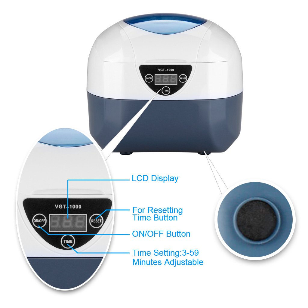 GT SONIC 750ml Digital Ultrasonic Cleaner for Jewellery, Dentures, Glasses, Disk, Coins and More, 40KHz 40W Ultrasonic Cleaning Machine with 5 Timer Setting, Stainless Steel Tank and Internal Basket