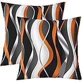 Stripes Orange Black White Throw Pillow Covers 16"x16" Set of 2 Soft Geometric Pillow Cases Cushion Covers For Living Room Bedroom Modern Striped Art Decorative Throw Pillowcases for Sofa Couch Chair