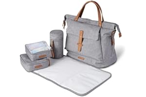 Bababing - Erin Tote Backpack Changing Bag - Multifunction Diaper Bag with Changing Mat, 2 Removable Pouchs, Bottle Holder, S