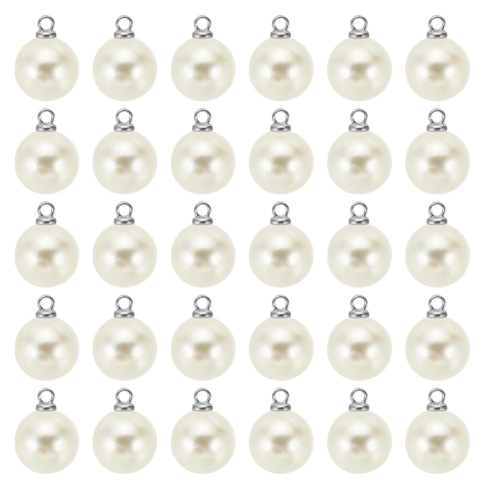PATIKIL 10mm Pearl Charm, 100pcs Pearl Beads Faux Pearl Pendant Charm Beautiful DIY for Making s s Wedding Crafts, Silvery Beige