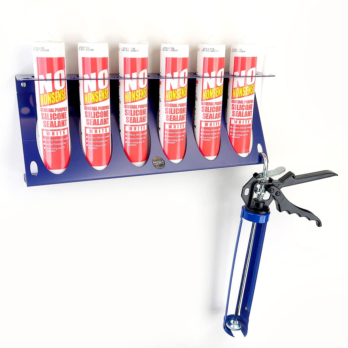 MegaMaxx Wall Mounted Silicone Tube Rack for Vans, Workshops and Sheds - Tubes Holder for Garage - British Steel - Powder Coat Finish - Blue (190x450x80mm)