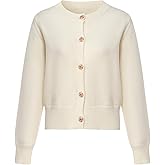Womens Button Down Crew Neck Long Sleeve Ribbed Knit Lightweight Soft Relaxed Fit Cardigan