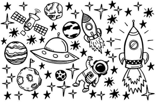 Etiqueta De La Pared Sistema Solar Planetas Nave Espacial Cohete
