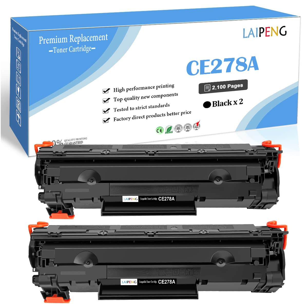 LAIPENG Compatible Toner Cartridge CE278A 78A up to 2100 Pages for HP LaserJet M1536DNF M1536 MFP P1560 P1566 P1600 P1606 P1606DN Printers ( Black x 2 )