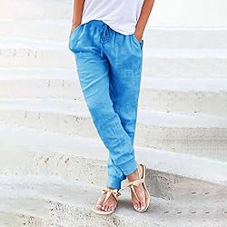 JIOEEH Linen Pants Women Summer Drawstring Back