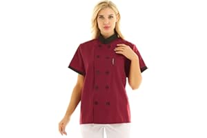 Yruioon Chef Coat for Men Women Short Sleeve Double-Breasted Working Jacket Top for Restaurant Kitchen Catering