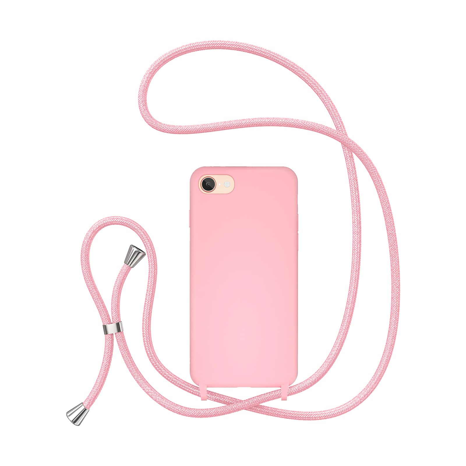 UEEBAI Crossbody Lanyard Phone case for iPhone 7/8/SE 2022 5G/SE 2020, Silicone Phone Cover Adjustable Necklace Strap Cord Shockproof Protective Case for iPhone SE3/SE2 - Pink — image 1