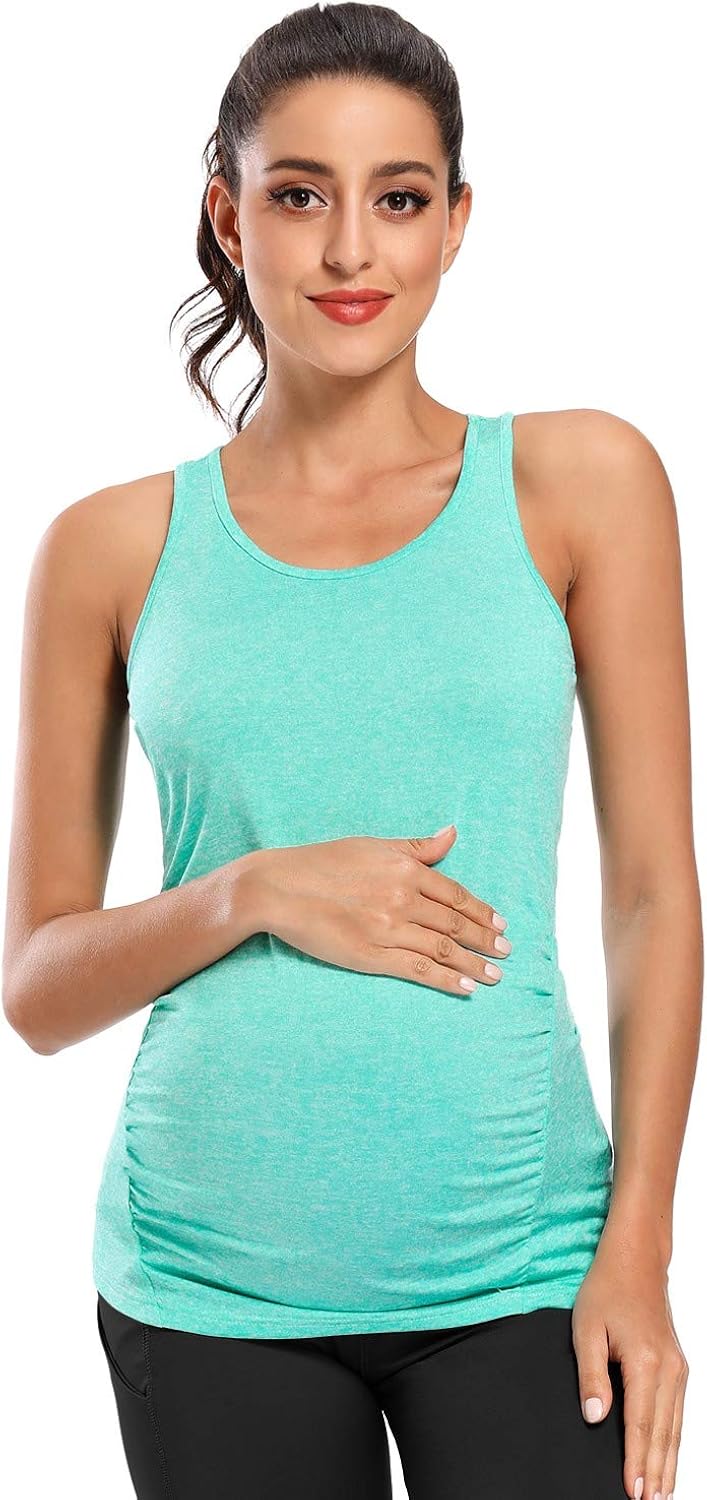 Glampunch 3PCS Maternity Yoga Tops Sleeveless Racerback Workout Athletic Maternity Tank Tops Pregnancy T-Shirts at  Women’s Clothing store