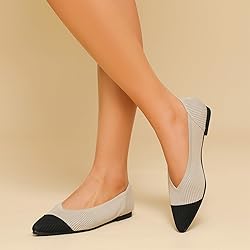 TINGRISE Women's Flats Shoes Pointed Toe Knit