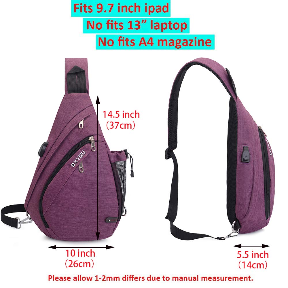 Zaino Monospalla SINOKAL Borsa Monospalla per Uomini Donne Tela Petto Spalla Marsupio Messaggero Zaini con Porta di Ricarica per Sport Outdoor Palestra Viaggi Trekking (Viola)