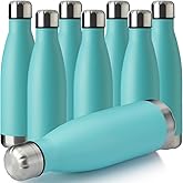 MEWAY 17oz Sport Water Bottle 8 Pack Vacuum Insulated Stainless Steel Leak-Proof Double Wall Cola Shape Water Bottle,Keep Drinks Hot & Cold (Light Blue,8 Pack)