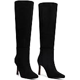 CELLENZ Womens Knee High Boots: Fashion Stiletto Heels Boots - Heeled Wide Calf Tall 2026 Booties Women - Black Suede Leather Heel Boot Night Out Dancing Size 7