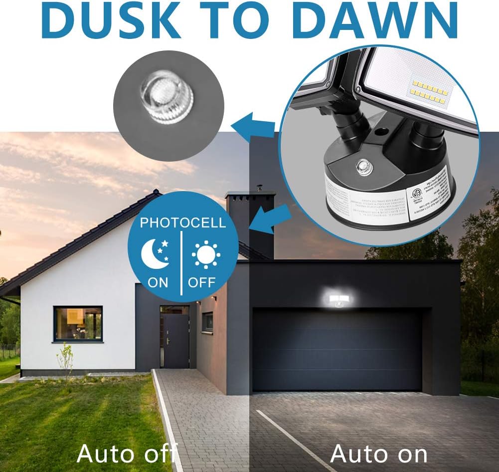 Amico Dusk to Dawn Light LED Outdoor Flood Lighting 20W LED Security Lights [180W Equivalent] 5000K IP65 Waterproof Dual Head - - 
