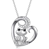 Alphm S925 Sterling Silver Frog Love Heart Toad Pendant Necklace for Women Teen Jewelry