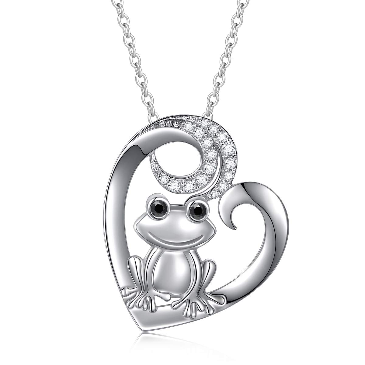 Flyow Frog Prince Heart Necklace Animal Jewelry for Women Teen Girls Real 925 Sterling Silver Chain 18 Inches — image 1