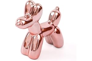 Notakia Cute Ceramics Pink Balloon Dog Statue Crafts Living Room Desktop Decorations,Handmade Modern Small Ceramic Animal Statue Ornament Home Decor Accents (Pink Balloon Dog)