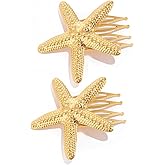 Starfish Hair Side Combs, 2.36 inch Gold Metal Hair Clips, Beach Theme Hair Accessories, 2-Pack
