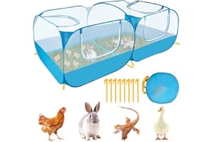 SlowTon Small Animals Playpen, Portable Large Chicken Run Coop with Breathable Transparent Mesh Walls Foldable Pet Cage Tent with 4 Zipper Doors for Puppy Rabbits Outdoor Yard (No Bottom)