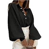 MakeMeChic Women's Lantern Sleeve Blouse Mock Neck Button Down Shirts Business Dressy Going Out Tops