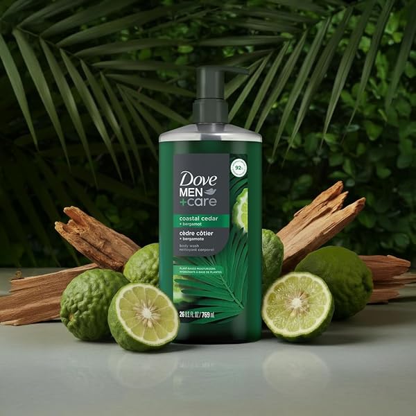 DOVE MEN + CARE BODY WASH COASTAL CEDAR & BERGAMOT PLANT-BASED MOISTURIZING BODY WASH FOR MEN, 26OZ