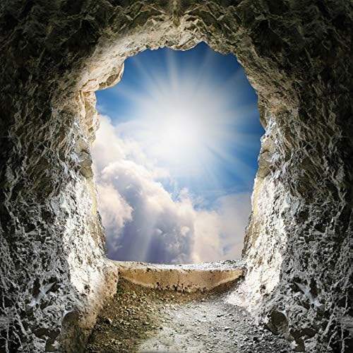Leowefowa Vinyl 5x5ft Backdrop Empty Tomb Photograph Background Resurrection of Jesus Christ Holy Lights Religious Belief Burial Sepulcher Lord Pray Photo Studio