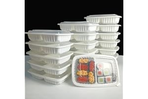 Tabergpak Meal Prep Containers Reusable 2 Compartments 70 Pack To Go Food Containers with Lids, Plastic Polypropylene Lunchable Boxes for Microwave & Freezer Safe (White)