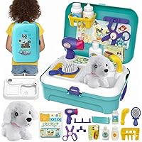 OBAB Pet Care Play Set with Dog Carrier, Vet Kit for Kids,16Pcs Doctor Pretend Play Vet Dog Grooming Puppy Dog Toys & Educati
