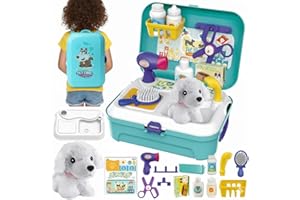 OBAB Pet Care Play Set with Dog Carrier, Vet Kit for Kids,16Pcs Doctor Pretend Play Vet Dog Grooming Puppy Dog Toys & Educati