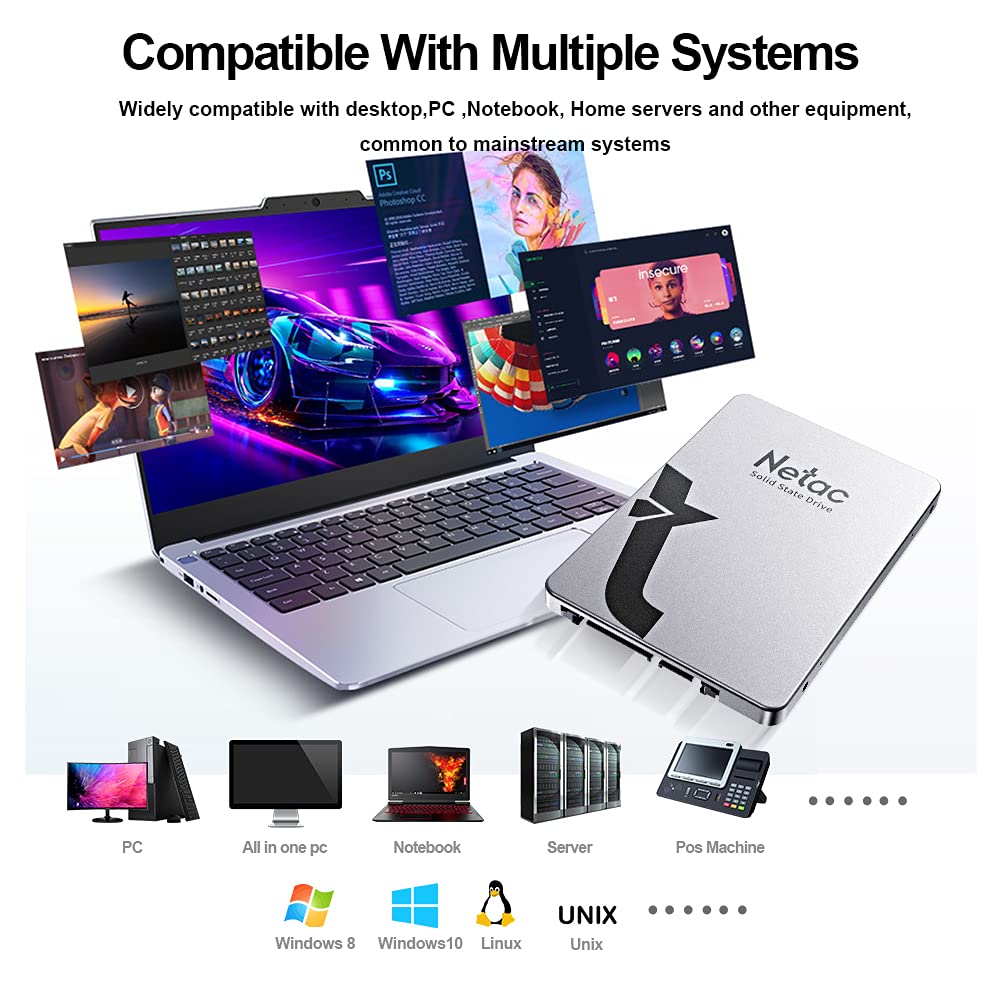 Netac SSD 512GB, SSD Festplatte Intern Sata 3.0 2,5 Zoll für Laptop, PC, Desktop, (N530S, Aluminiumlegierung, Silber grau) 4